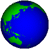 An animated gif of a spinning globe of Earth.